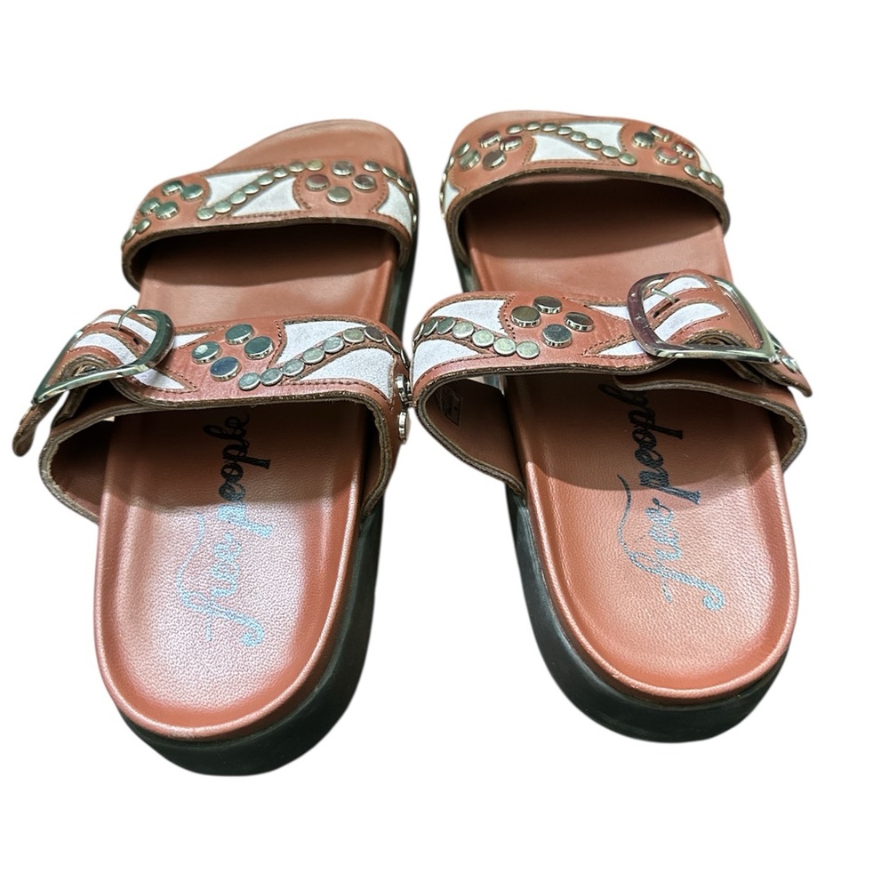 Free People Two-Strap Studded Sandals in Burgundy and Lavender - Picture 7 of 11
